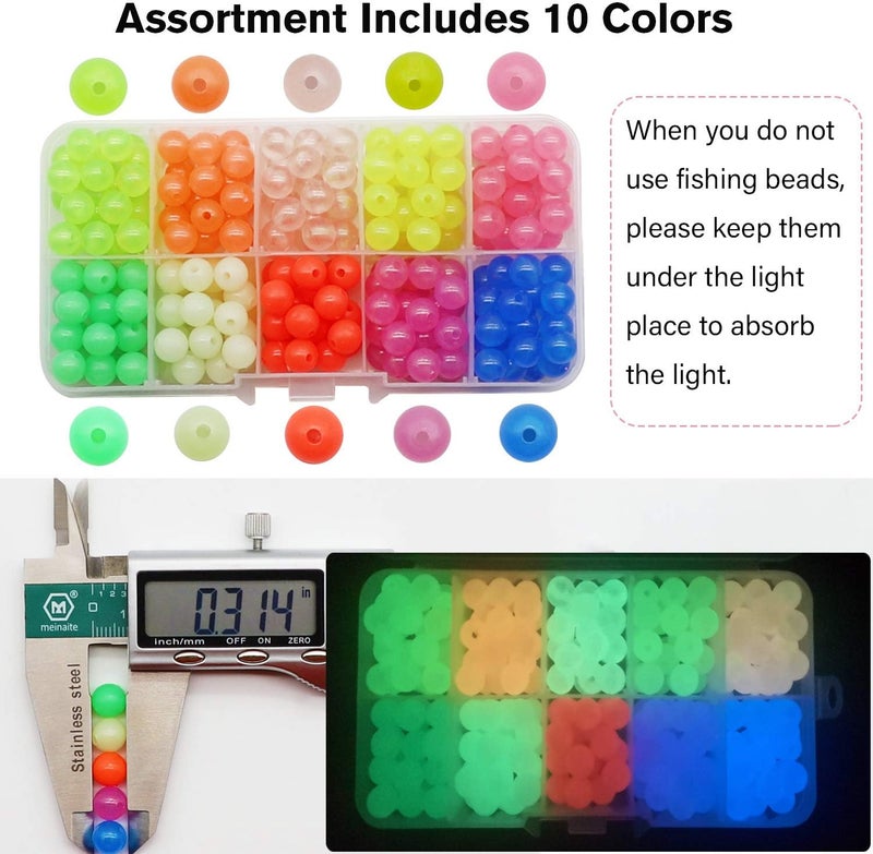 Dovesun Fishing Beads Fishing Line Beads Glow in Dark Fishing Beads for Saltwater 1035pcs/600pcs/250pcs/120pcs Colorful Beads for Fishing Rigs Fishing Bait Eggs - Image 2